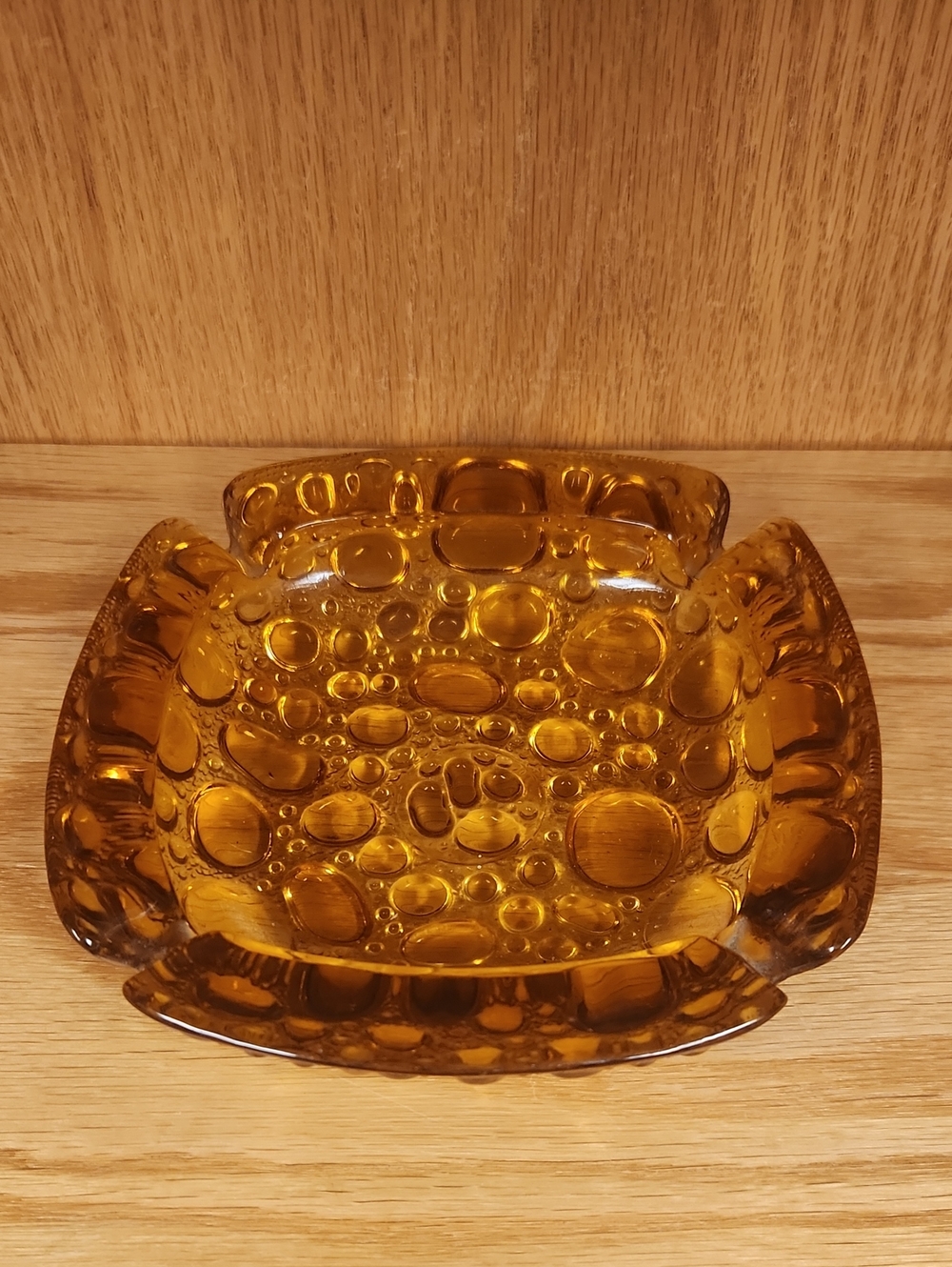 Libbey Amber Honey Bubble Glass Ashtray/ Catchall 6x6"